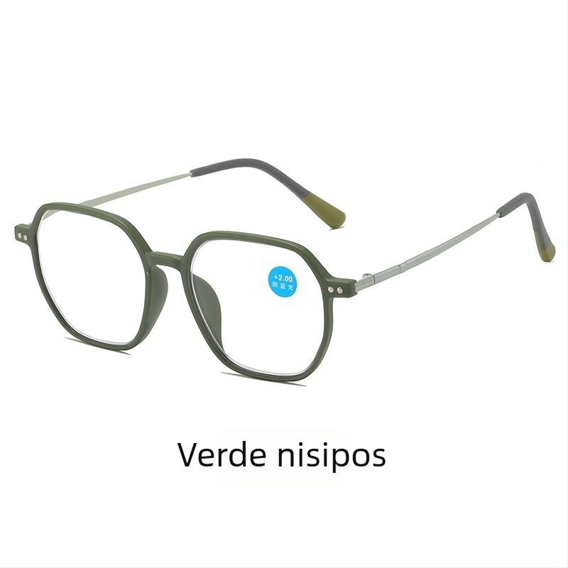 Ochelari de citit, ultra-ușori, ramă mare poligonală, protecție împotriva luminii albastre, cadru complet, ramă TR+metal