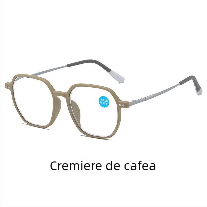 Ochelari de citit, ultra-ușori, ramă mare poligonală, protecție împotriva luminii albastre, cadru complet, ramă TR+metal