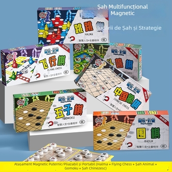 Set portabil magnetic de jocuri: Chess, Flying Chess, Gobang, Snakes and Ladders, Checkers; material ABS, aproximativ 200 g, jucărie educativă portabilă pentru școală, acasă și comunitate