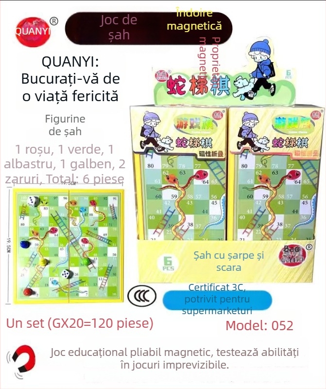 Set portabil magnetic de jocuri: Chess, Flying Chess, Gobang, Snakes and Ladders, Checkers; material ABS, aproximativ 200 g, jucărie educativă portabilă pentru școală, acasă și comunitate