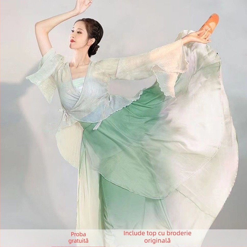 Costum clasic de dans cu top din tul fin și pantaloni largi pentru dansul belly, material din bumbac, 95%+ conținut, unisex, vară 2022