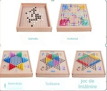 Set de jocuri din lemn 27 în 1: șah, dame și șah chinezesc (Xiangqi) – jucărie educațională de birou pentru copii 7–14 ani