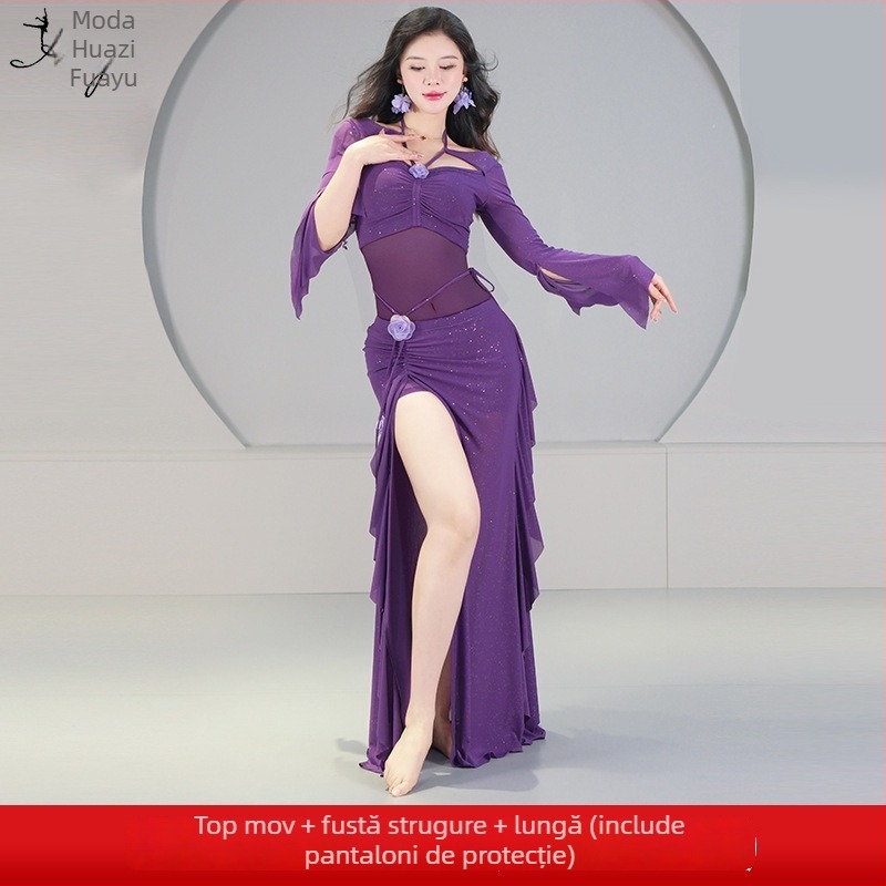 Set de dans Belly Dance cu plasă paietată, poliester, toamna 2025, pentru femei