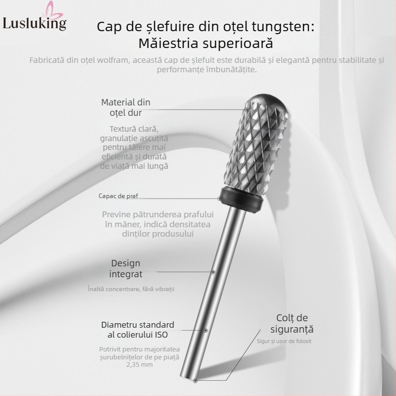 Vârf de pilire pentru unghii, cu cap rotund, oțel wolfram, rezistent la uzură, 16 g, vârf de polisare