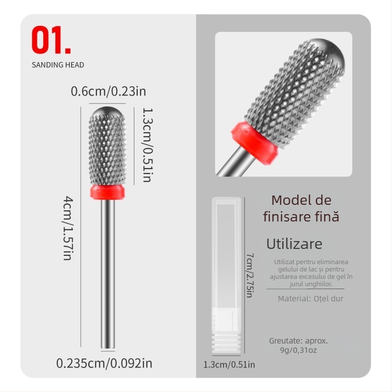 Vârf de pilire pentru unghii, cu cap rotund, oțel wolfram, rezistent la uzură, 16 g, vârf de polisare