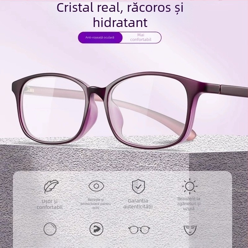 Ochelari de lectură cu lentile din cristal, rezoluție înaltă, rezistenți la uzură și zgârieturi, ramă TR90, ramă completă, formă pătrată (lentile din cristal; ramă TR90; ramă completă; formă pătrată; vara 2025)