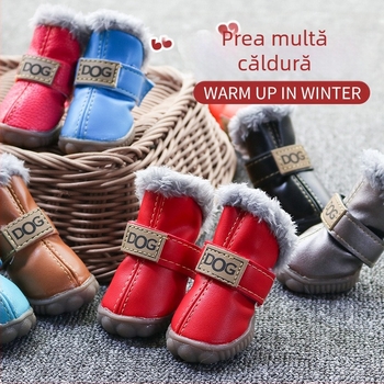 Pantofi pentru câini de iarnă, groși și calzi, antiderapante, rezistenți, pentru câini mici, utilizare în aer liber