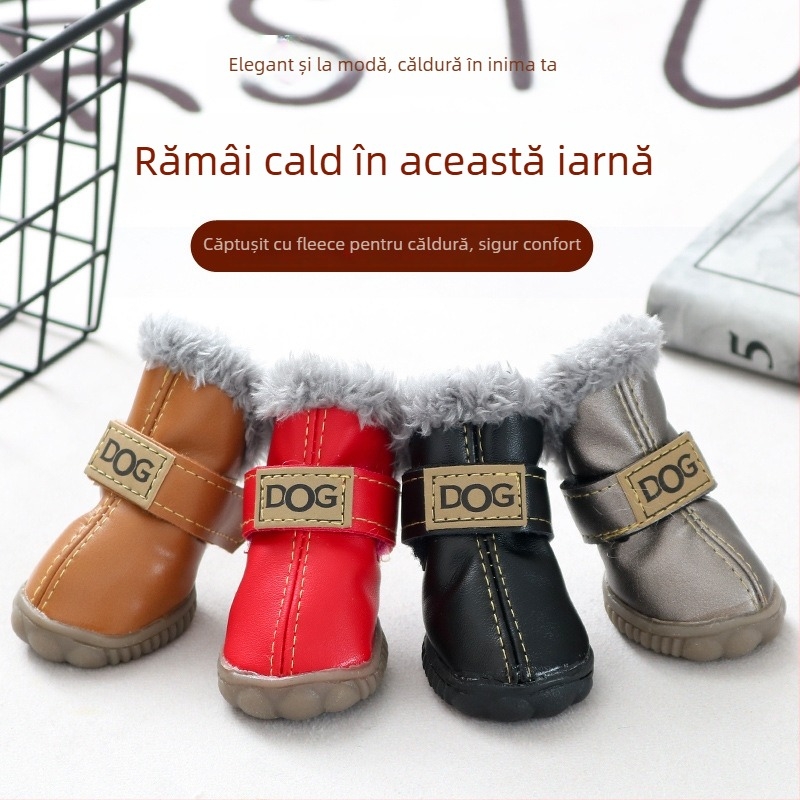 Pantofi pentru câini de iarnă, groși și calzi, antiderapante, rezistenți, pentru câini mici, utilizare în aer liber