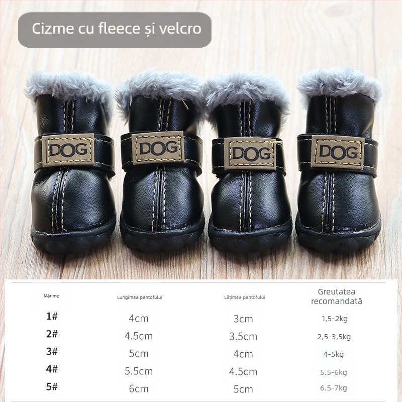 Pantofi pentru câini de iarnă, groși și calzi, antiderapante, rezistenți, pentru câini mici, utilizare în aer liber