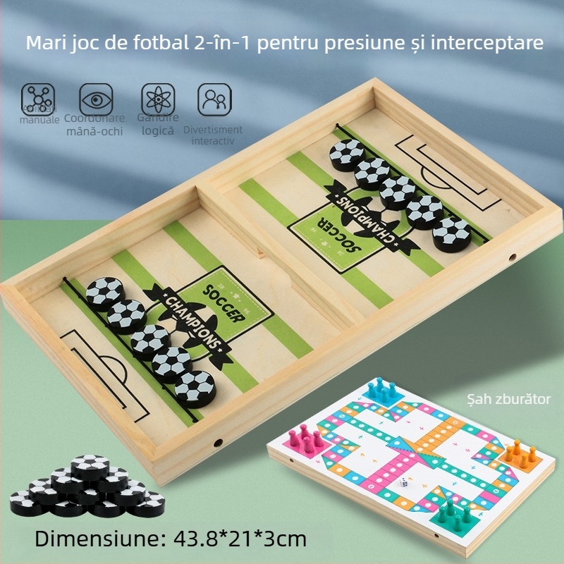 Joc de masă din lemn pentru două persoane – pin, în stil fotbal de masă, jucărie educativă interactivă pentru copii până la 14 ani