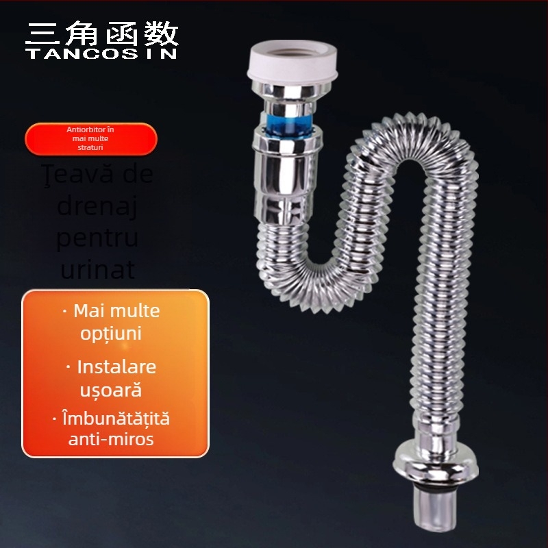 Conector pentru conductă de scurgere a urinării, în formă de S, montaj pe perete, anti miros, ABS