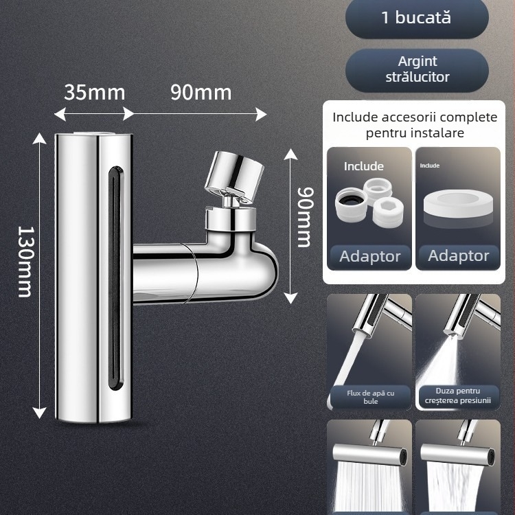 Extender pentru robinet de bucătărie cu aerator rotativ, adaptor universal (ABS, montaj prin înșurubare, aerator rotativ, robinet de bucărie)