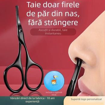 Trimmer pentru păr nasal cu cap rotund – set manual cu foarfece mici și clește de unghii, oțel inoxidabil