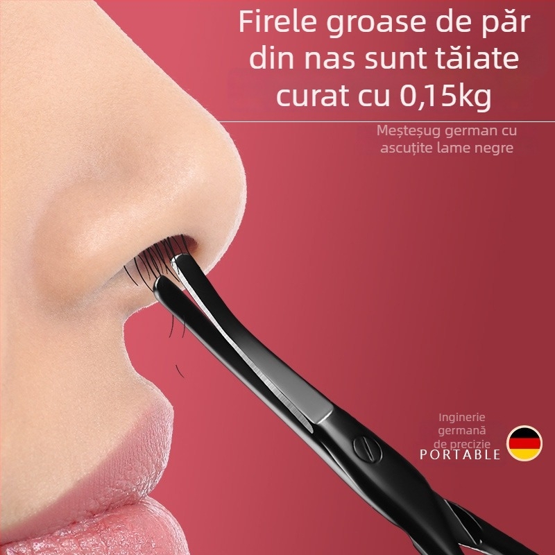 Trimmer pentru păr nasal cu cap rotund – set manual cu foarfece mici și clește de unghii, oțel inoxidabil