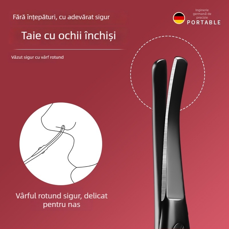 Trimmer pentru păr nasal cu cap rotund – set manual cu foarfece mici și clește de unghii, oțel inoxidabil