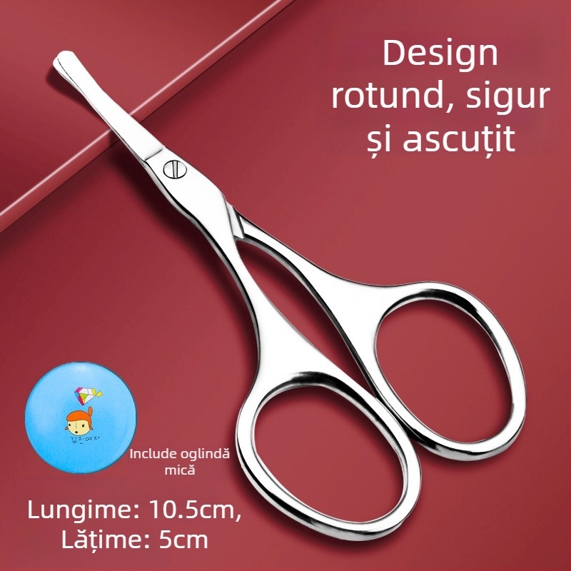 Trimmer pentru păr nasal cu cap rotund – set manual cu foarfece mici și clește de unghii, oțel inoxidabil