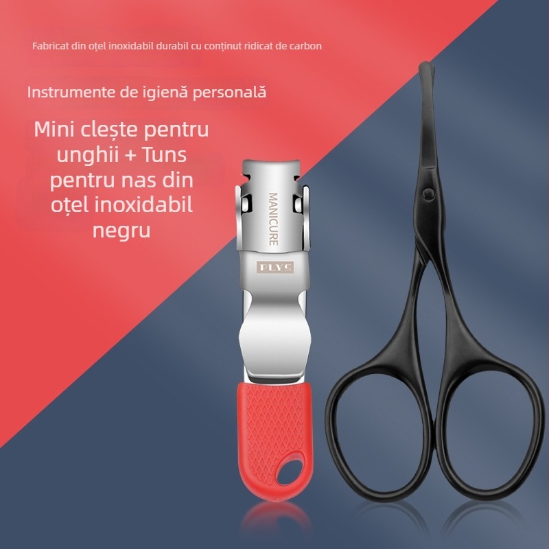 Trimmer pentru păr nasal cu cap rotund – set manual cu foarfece mici și clește de unghii, oțel inoxidabil