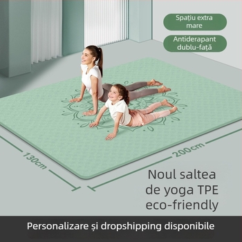 Covoraș de yoga dublu, material TPE, grosime 8 mm, 3,2 kg greutate, anti-derapant și silențios, absorbție la șocuri, imprimeu cu flori