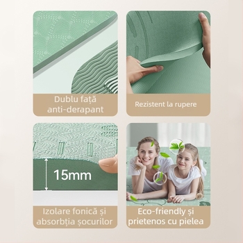 Covoraș de yoga dublu, material TPE, grosime 8 mm, 3,2 kg greutate, anti-derapant și silențios, absorbție la șocuri, imprimeu cu flori