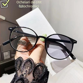 Ochelari de lectura cu lentile fotocromice, protecție împotriva luminii albastre și claritate HD - ramă rotundă, lentile din PC