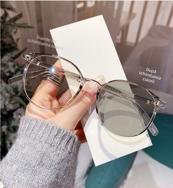 Ochelari de lectura cu lentile fotocromice, protecție împotriva luminii albastre și claritate HD - ramă rotundă, lentile din PC