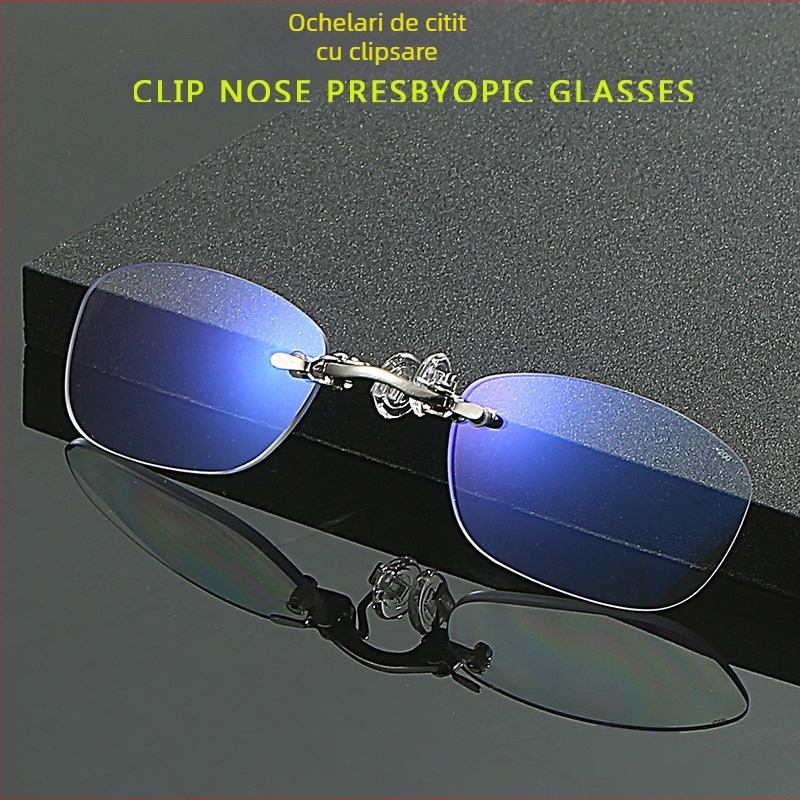Ochelari de lectură fără ramă, cu clips pentru bărbați și femei, ultra-ușoare, lentile asferice anti-lumină albastră și scară gravată cu laser (greutate 6.3–8.2 g)