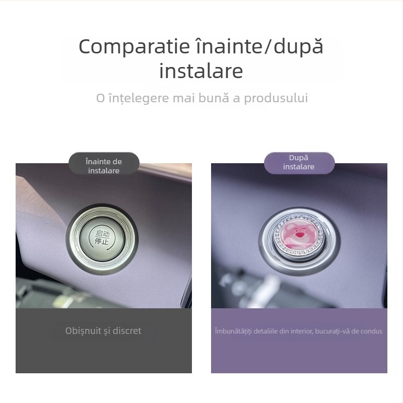 Capac protecție pentru butonul de pornire al mașinii, compatibil universal, din aliaj de zinc, autocolant decorativ cu cristale