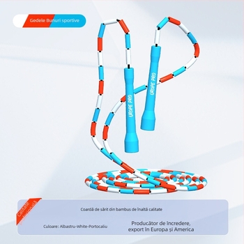 Șnur de sărit cu mărgele PP pe sfoară de bambus, reglabil, mărgele multicolore, pentru adulți și copii