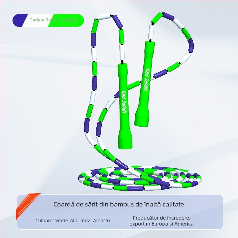 Șnur de sărit cu mărgele PP pe sfoară de bambus, reglabil, mărgele multicolore, pentru adulți și copii