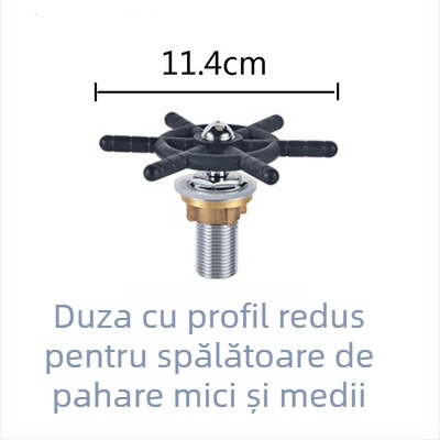 Duză de spălat pahare pentru chiuveta bucătărie, corp din cupru, montaj prin gaură, deschidere spirală, construcție cu articulație unică, miez de valve din cupru