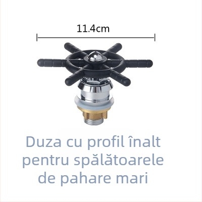 Duză de spălat pahare pentru chiuveta bucătărie, corp din cupru, montaj prin gaură, deschidere spirală, construcție cu articulație unică, miez de valve din cupru