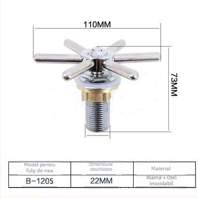 Duză de spălat pahare pentru chiuveta bucătărie, corp din cupru, montaj prin gaură, deschidere spirală, construcție cu articulație unică, miez de valve din cupru