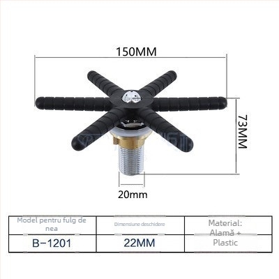 Duză de spălat pahare pentru chiuveta bucătărie, corp din cupru, montaj prin gaură, deschidere spirală, construcție cu articulație unică, miez de valve din cupru