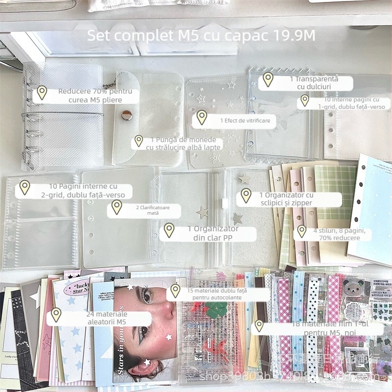 Set accesorii pentru carnet M5, versiune cu husă, copertă PVC, prindere cu 1 inel, stil drăguț japonez/coreean