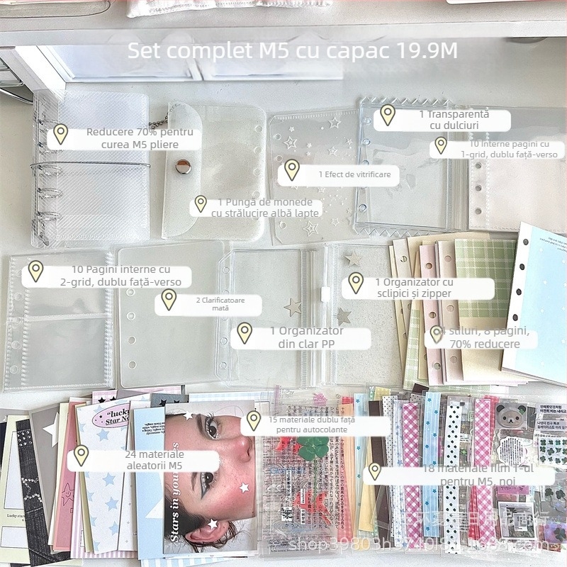 Set accesorii pentru carnet M5, versiune cu husă, copertă PVC, prindere cu 1 inel, stil drăguț japonez/coreean