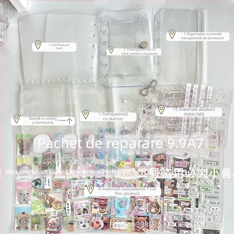 Set accesorii pentru carnet M5, versiune cu husă, copertă PVC, prindere cu 1 inel, stil drăguț japonez/coreean