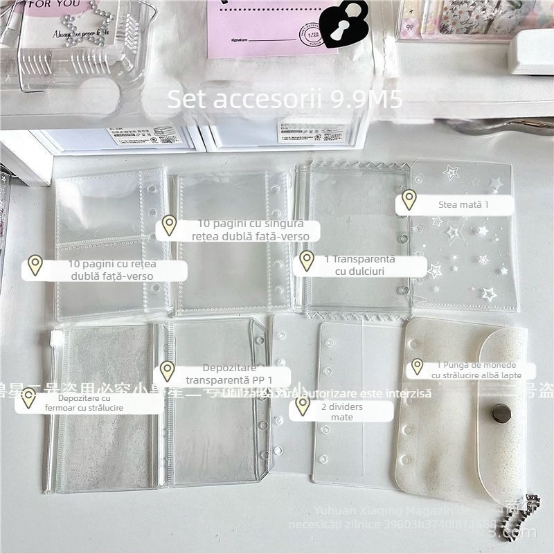 Set accesorii pentru carnet M5, versiune cu husă, copertă PVC, prindere cu 1 inel, stil drăguț japonez/coreean