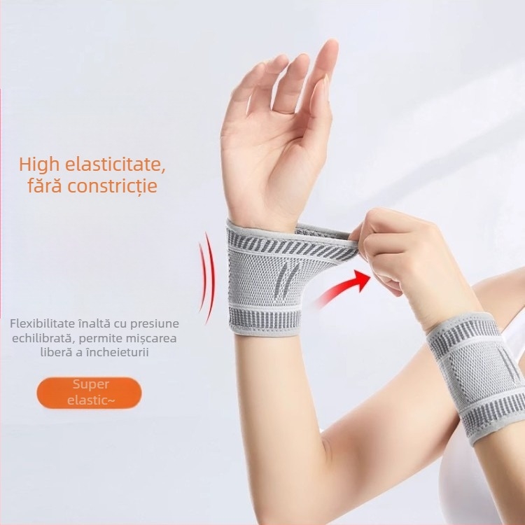 Bratara de încheietură cu autoîncălzire din grafen, universal pentru sporturi; materiale: fibre de grafenă/fibre de latex/nylon; sporturi: fotbal, baschet, volei, tenis, badminton, tenis de masă; partea protejată: încheietura