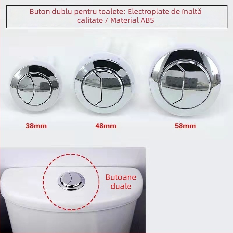 Buton de spălare pentru rezervorul de toaletă, rotund, stil vechi, cu două taste, plastic, acționare manuală, CE certificat