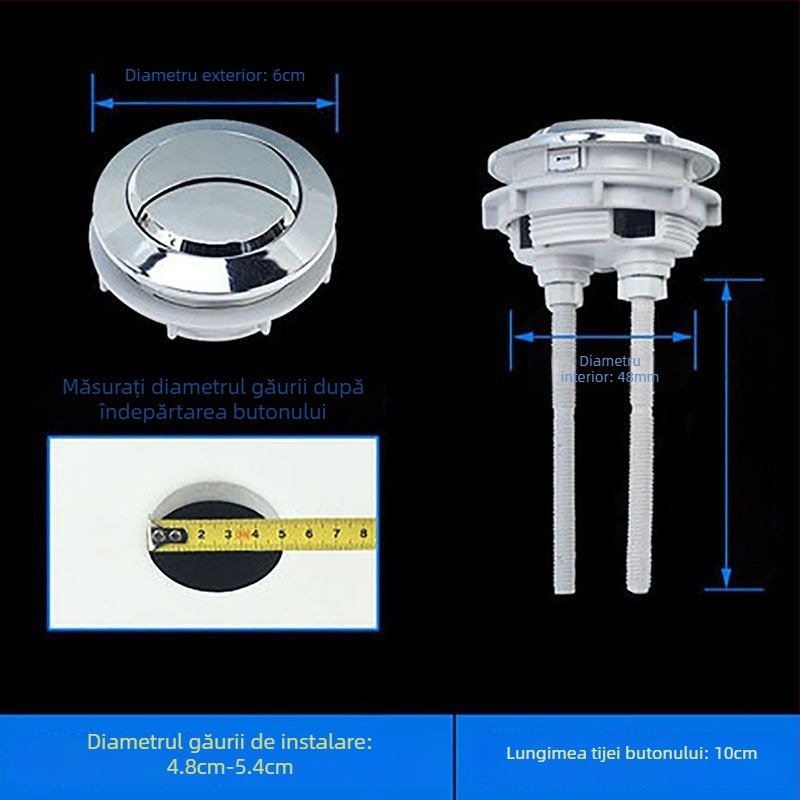 Buton de spălare pentru rezervorul de toaletă, rotund, stil vechi, cu două taste, plastic, acționare manuală, CE certificat