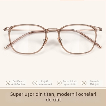 Ochelari de lectură pentru femei - ramă integrală, TR90 și titan, lentile din plastic, față ovală, compatibile cu miopia, stil literar retro