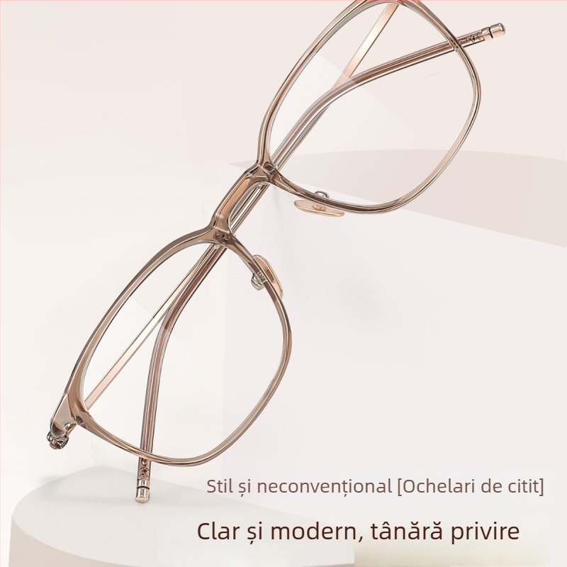 Ochelari de lectură pentru femei - ramă integrală, TR90 și titan, lentile din plastic, față ovală, compatibile cu miopia, stil literar retro