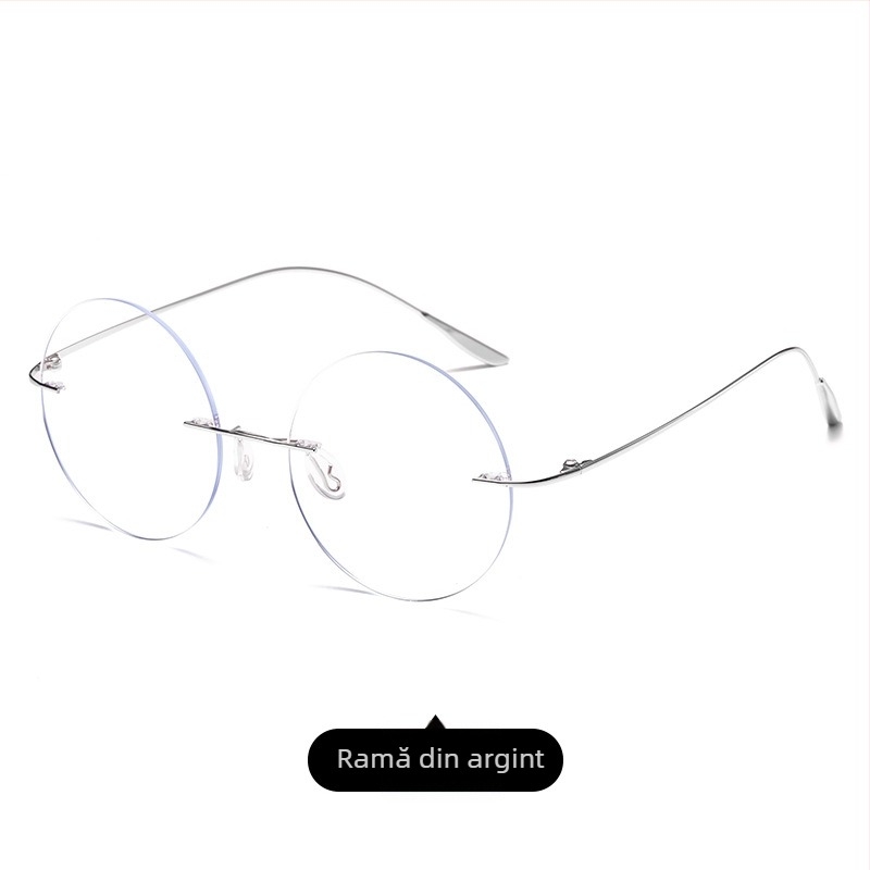 Ochelari de citit fără ramă, lentile rotunde din rășină anti-lumină albastră, ramă din aliaj de titan, compatibili cu dioptriile, unisex