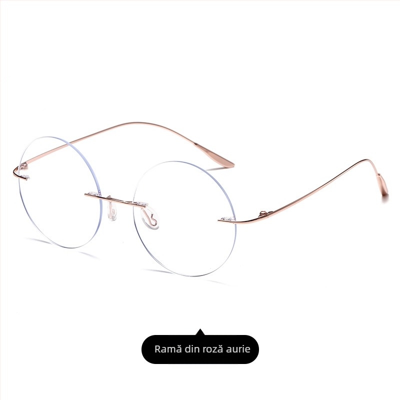Ochelari de citit fără ramă, lentile rotunde din rășină anti-lumină albastră, ramă din aliaj de titan, compatibili cu dioptriile, unisex