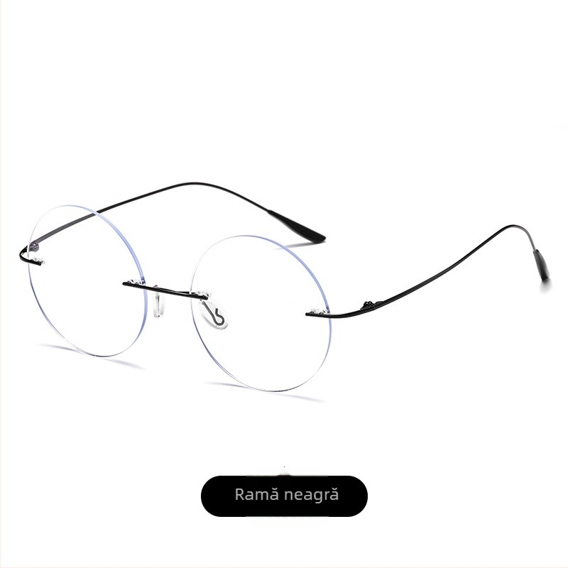 Ochelari de citit fără ramă, lentile rotunde din rășină anti-lumină albastră, ramă din aliaj de titan, compatibili cu dioptriile, unisex