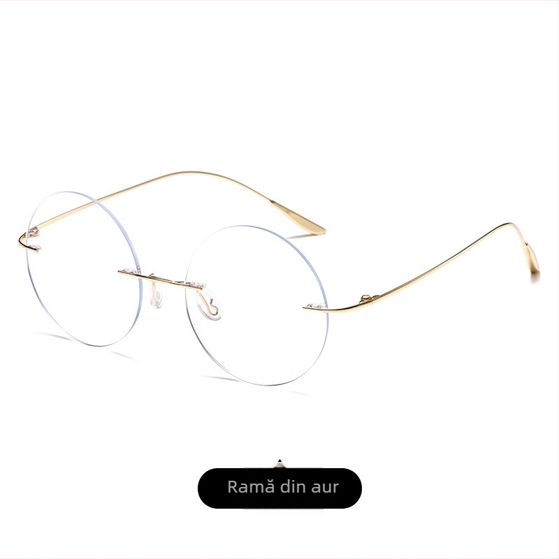 Ochelari de citit fără ramă, lentile rotunde din rășină anti-lumină albastră, ramă din aliaj de titan, compatibili cu dioptriile, unisex