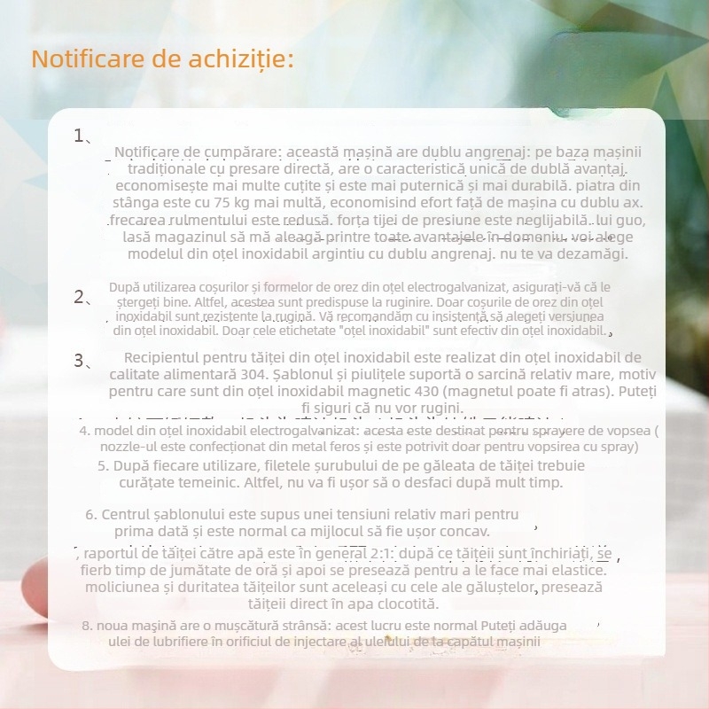 Mașină de făcut tăiței din oțel inoxidabil, manuală, cu 7 matrițe, pentru uz casnic și comercial