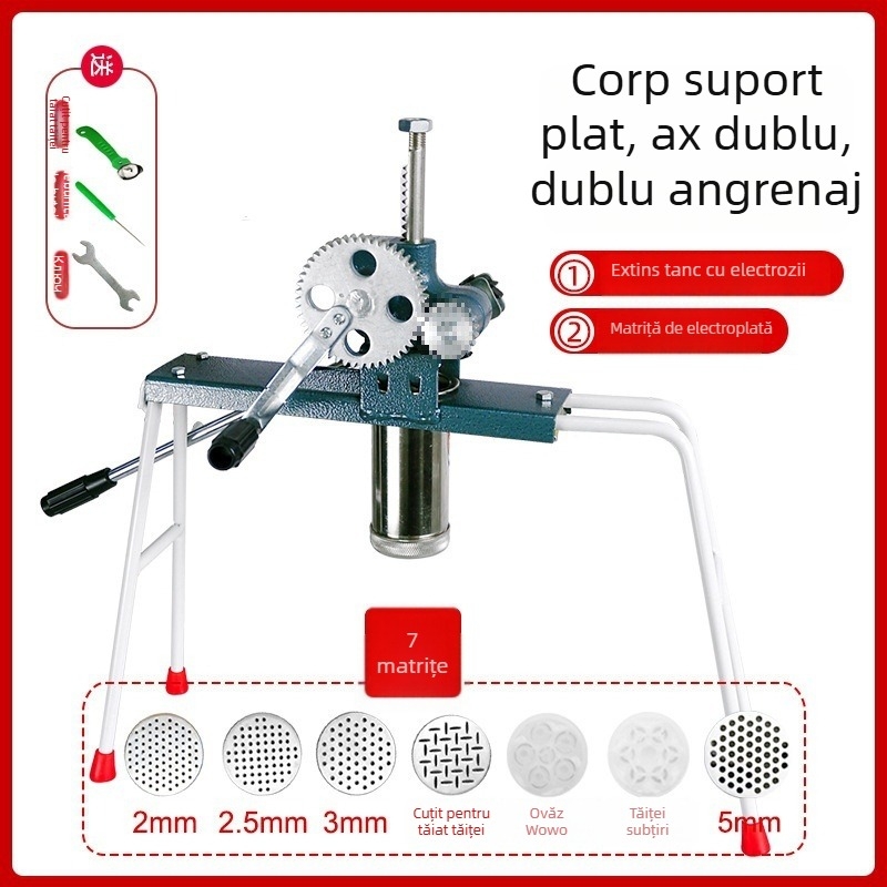 Mașină de făcut tăiței din oțel inoxidabil, manuală, cu 7 matrițe, pentru uz casnic și comercial