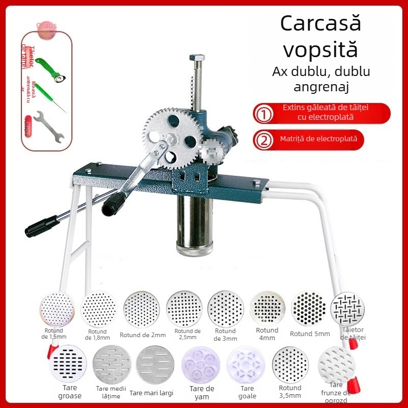 Mașină de făcut tăiței din oțel inoxidabil, manuală, cu 7 matrițe, pentru uz casnic și comercial