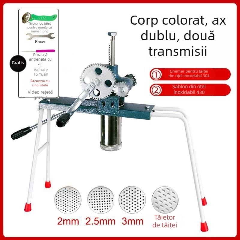 Mașină de făcut tăiței din oțel inoxidabil, manuală, cu 7 matrițe, pentru uz casnic și comercial